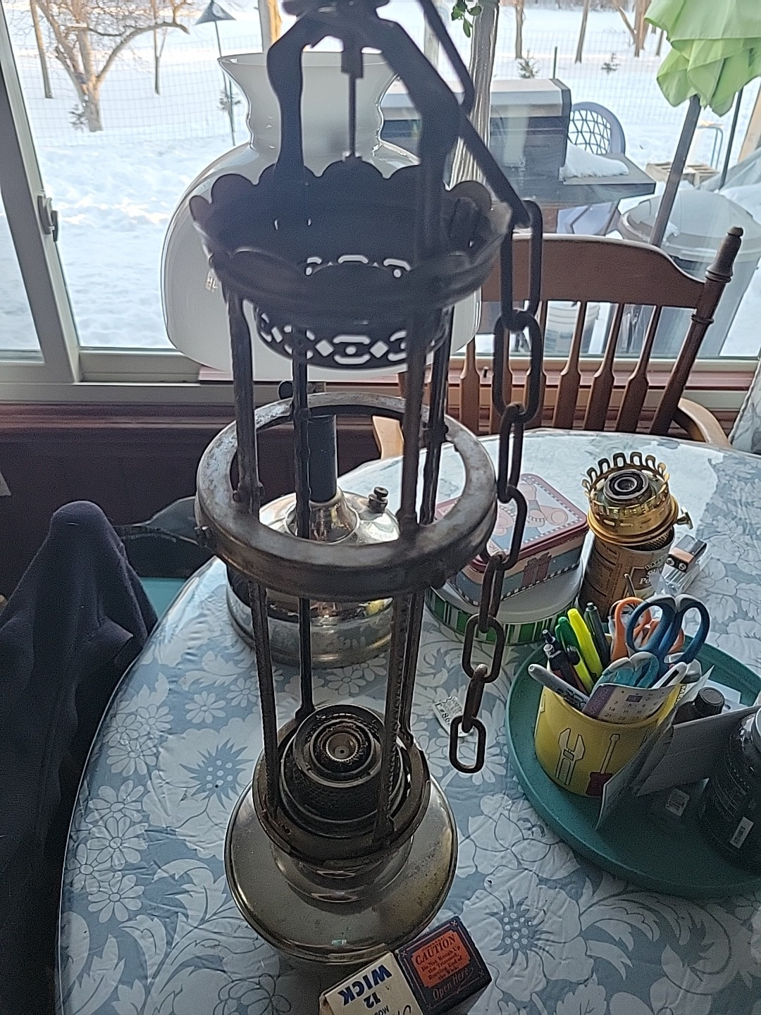 ALADDIN MODEL 12 FOUR POST HANGING LAMP OIL BURNER-image