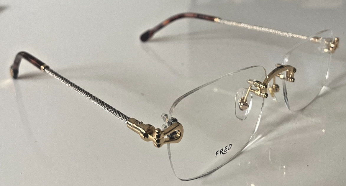 FRED Lunettes Force 10 50002U Silver Gold Havana Rimless Rope Eyeglasses New 56