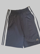 adidas youth L 14-16 Slate Blue shorts silver stripes 2 pockets 100 polyester