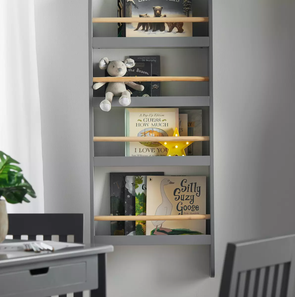 Grey 2024 childrens bookshelf