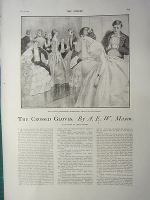 1900 VICTORIAN PRINT ~ THE CROSSED GLOVES STORY By A.E.W MASON ~ LEWIS BAUMER
