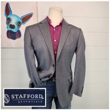 Stafford Mens Classic Fit Two Button Blazer Jacket Grey Birdseye Size 40R