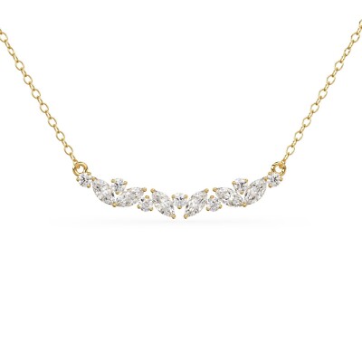 Minimalistische Halskette 0,28 TDW 14k massives Gold Marquise Diamant Cluster Krappenfassung