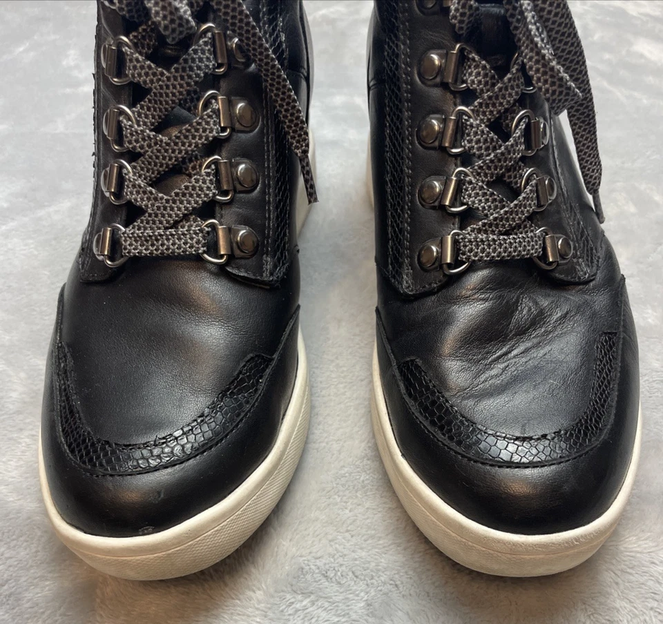 Botas de cuña Vionic Jordy para mujer 8,5 cuero negro ortopédicas con cordones Foto 3 de 4