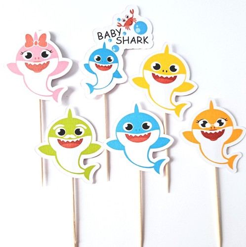 Baby shark cupcake toppers x6