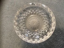 Large Crystal Cut Clear Glass Ashtray 7” Heavy