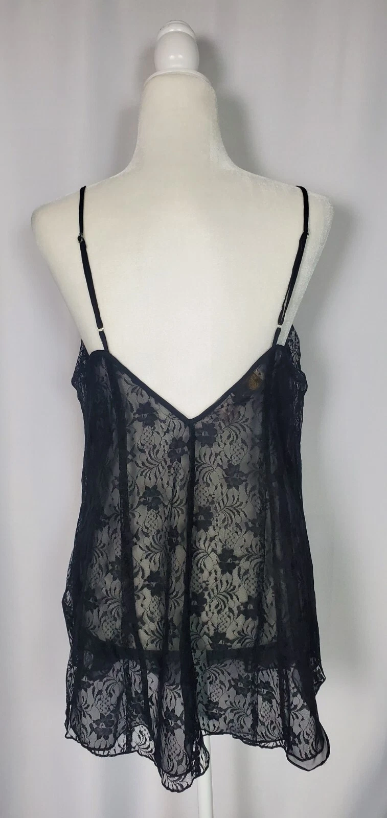 UNDERCOVER Camicia slip vintage Victorias Secret nera trasparente donna M L lingerie sexy etichetta oro