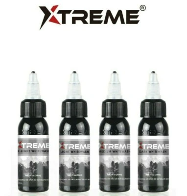 Xtreme Ink WHITEWASH 4-Pack Shade Set 1oz Tattoo Shading Ink Pigment Made in USA