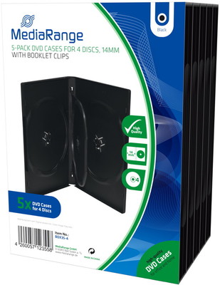 25 Mediarange DVD Hüllen 4er Box 14 mm für je 4 BD / CD / DVD schwarz