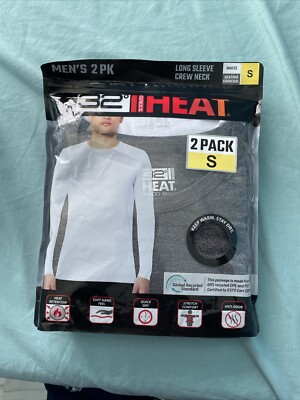 32 Degrees Heat Mens Pack Small Long Sleeve Baselayer Shirt White and  Gray