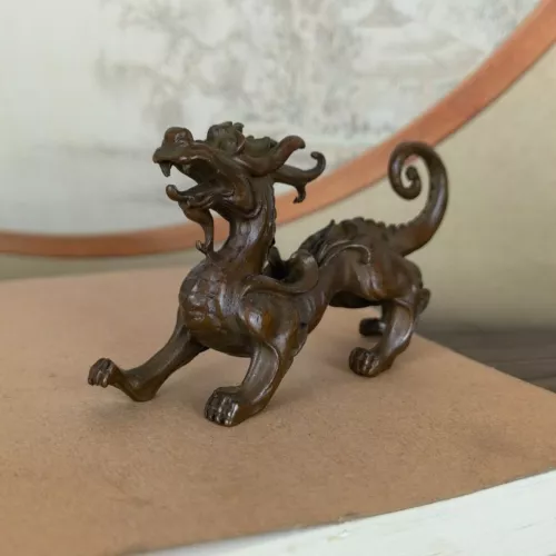 Chinesische Bronze Drachen Figur Statue Sammlerstück Tee Haustier Tischdeko - Bild 4 von 10