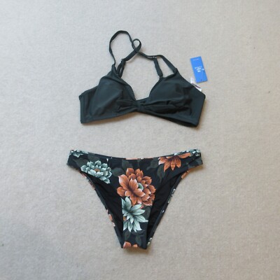 Cupshe Bikini Set Damen Large Schwarz 2-teilig Strand Bademode Urlaub Blumen Neu mit Etikett