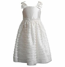 SWEET HEART ROSE Girl's 3T Ivory White Bow Shoulder Ruffled Dress NWT 68