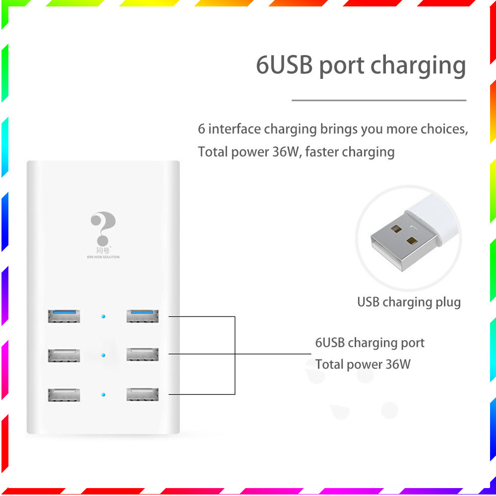 6USB Fast Charging Station 7.2A Multi-Port Hub Adapter 5V Output-image