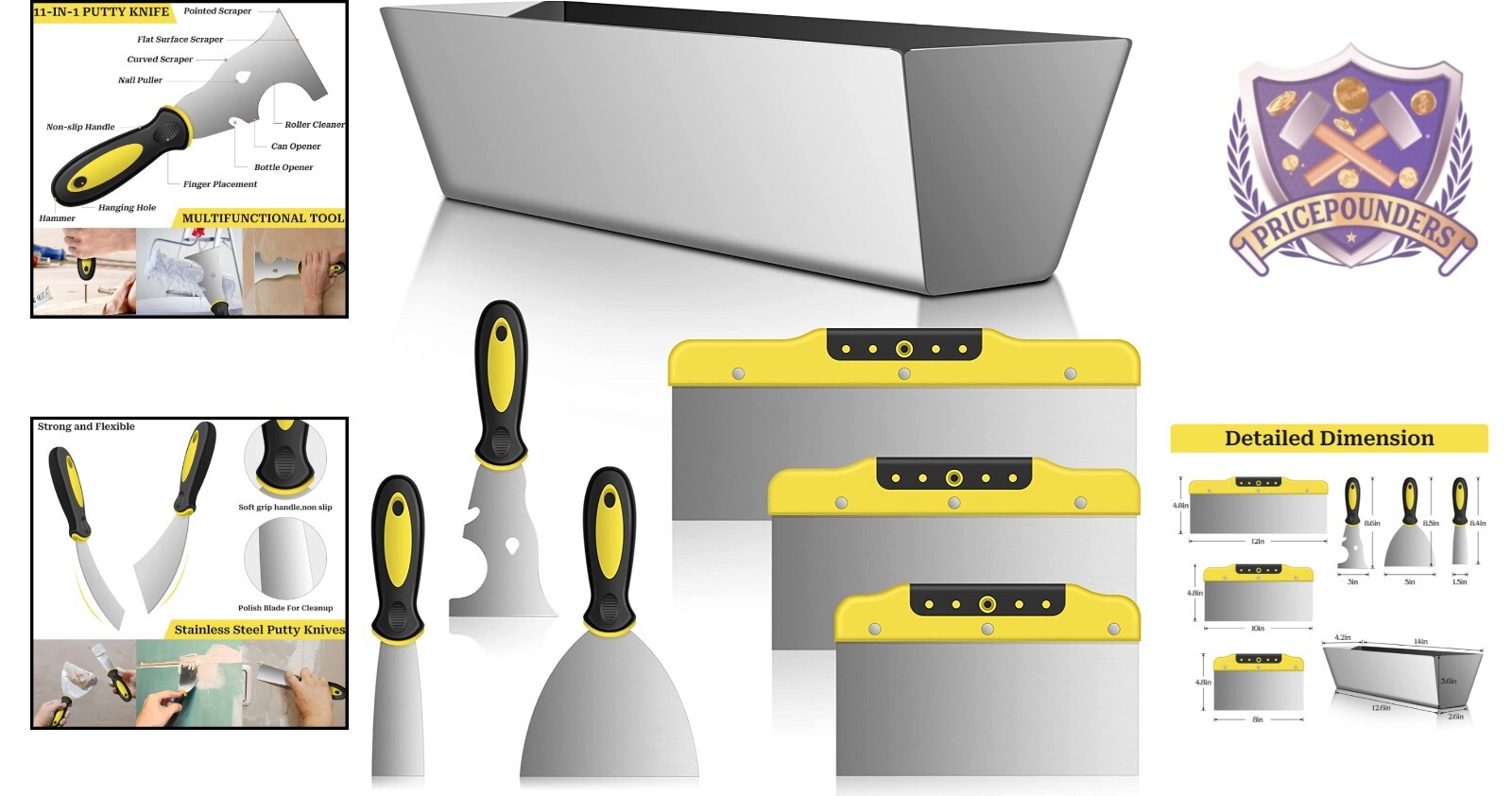 Drywall Knife Set 7Piece Hand Tool Kit Special Design, Wide