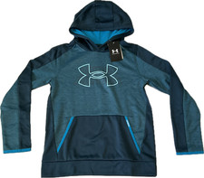 Under Armour Hoodie Boys Size M Green Blue Pullover Kangaroo Pocket