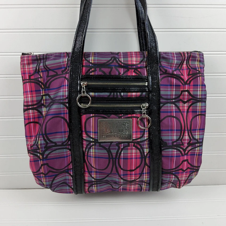 Coach Poppy 14360 Large Tartan Plaid Fabric Tote Shopper Shoulder Handbag  - Image 2 of 4