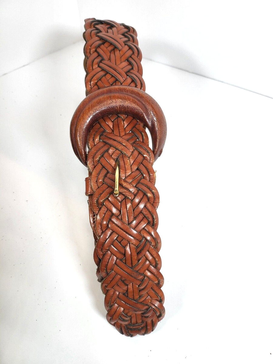 linda allard ellen tracy braided belt safari 90s L VTG Weaved Braided Leather Wide Waist Belt Linda Allard for  main image 2