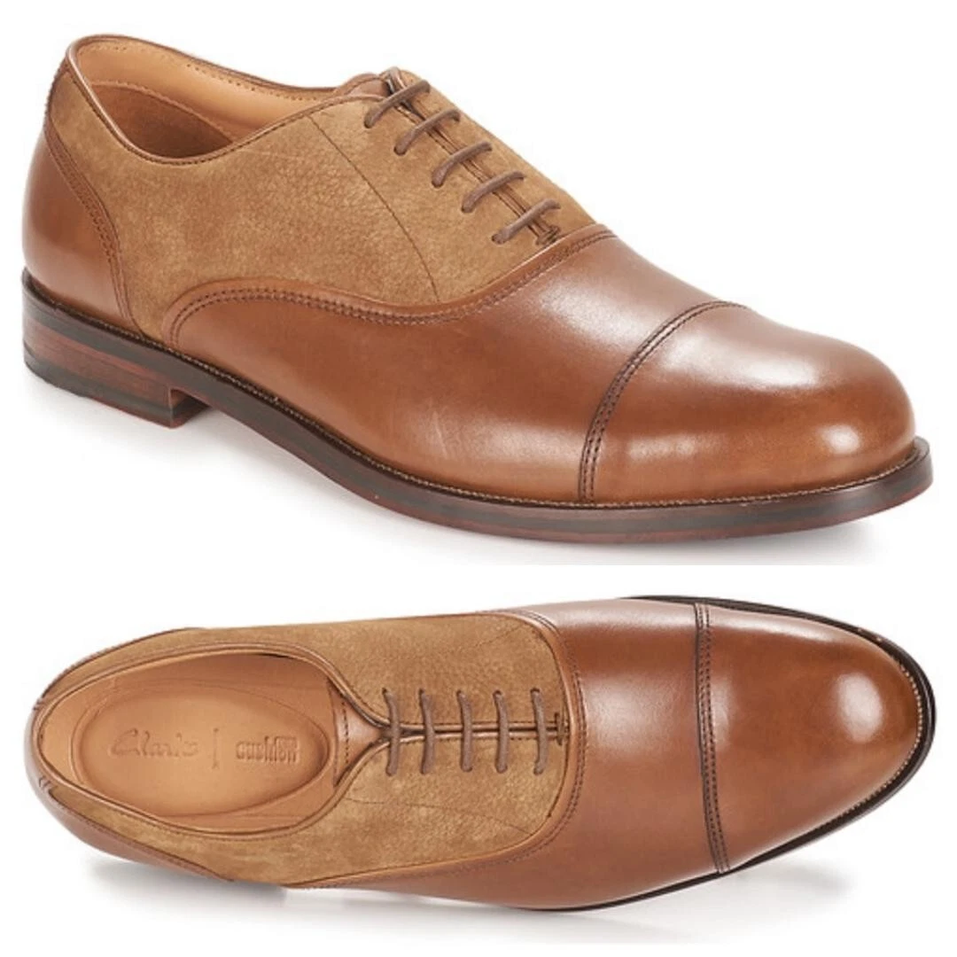 Clarks CUSHION PLUS Coling boss TAN COMBI scarpa uomo WIDE FIT UK 8 5 H EU 42 5 W