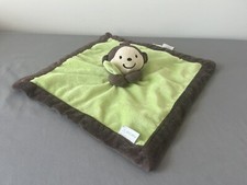 Carters Monkey Plush Lovey Security Blanket Green Brown 13  x 13  EUC
