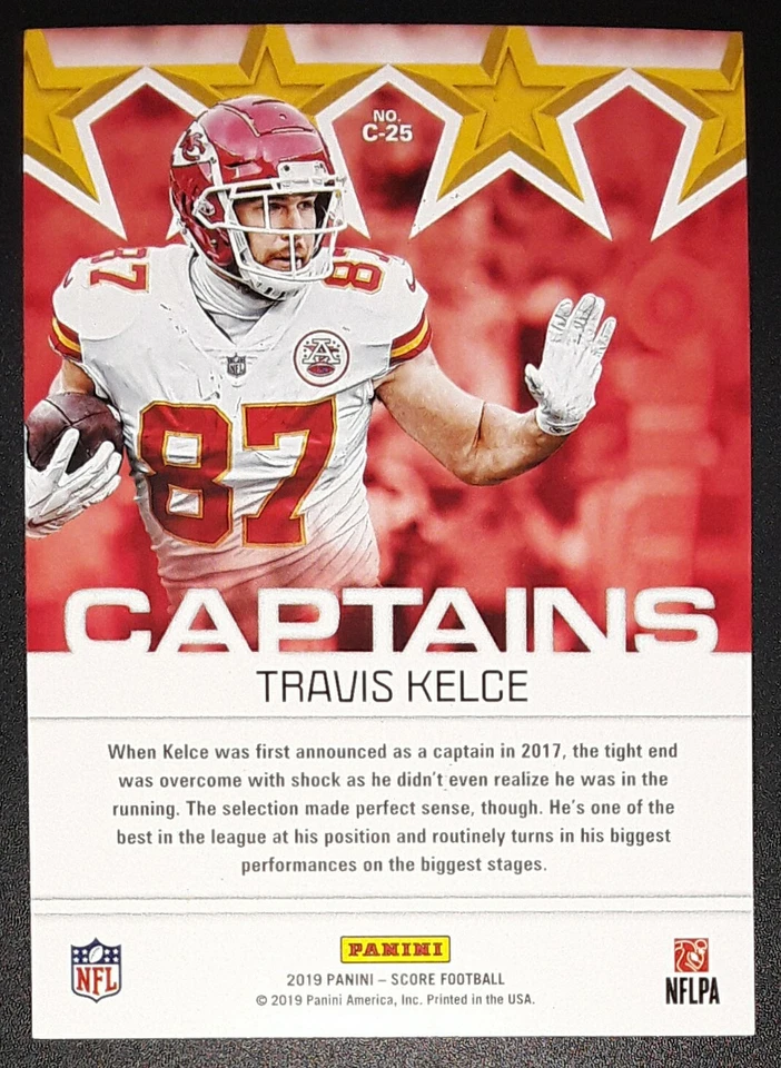 2019 Score TRAVIS KELCE Captains Kansas City Chiefs Panini NFL Football Card C25 - Image 2 of 2