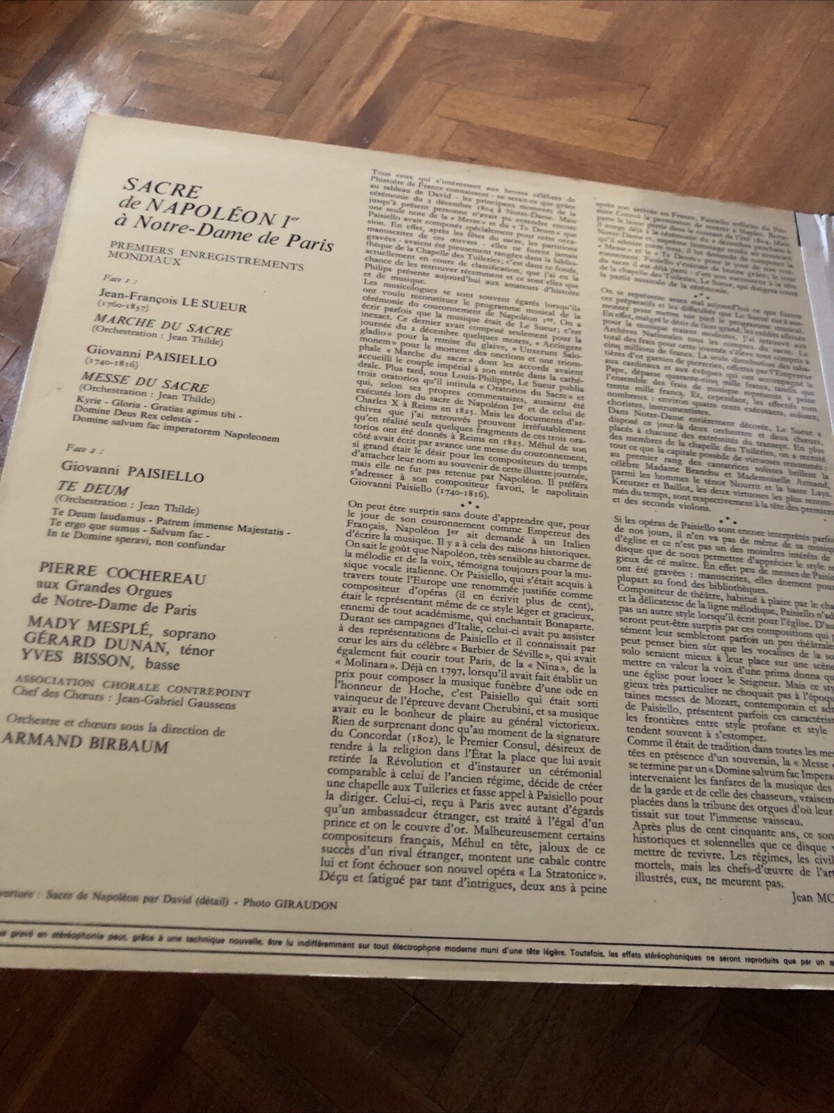 PAISELLO Sacre De Napoleon MESSE ET TE DEUM Le Sueur LP Classical #666