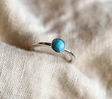 Blue Turquoise Minimalist Engagement Ring, Cut Stone 925 Sterling Silver Ring