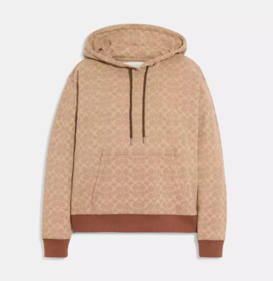 Coach Women's Tan Signature Signature Print Shrunken Hoodie (CG760