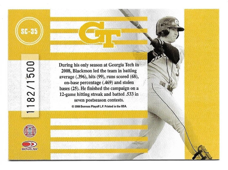 2008 Donruss Elite Extra Edition School Colors #SC-35 Charlie Blackmon #/1500 - Image 2 of 2