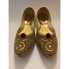 Gold Punjabi Jutti / Mojari   Handcrafted Indian Wedding Flats Women's US 7.5 