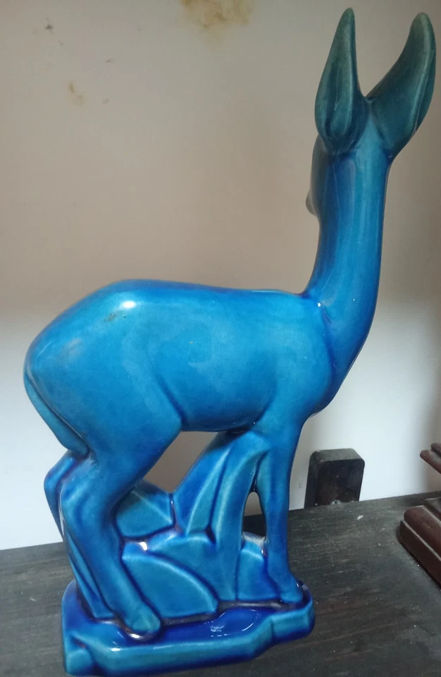Statuette Sculpture ANTILOPE bleu art deco 1930 Charles Lemanceau St Clement - Photo 2/4