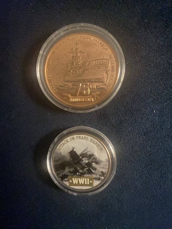 WW II 2 Coins 75th Remember Pearl Harbor Coin - & Kennedy WW II Attack P/H COA 