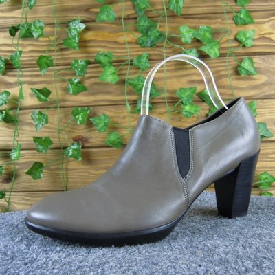 Ecco Brown Leather Slip-On Heeled Booties Women's 40 Comfort Dress Shoes