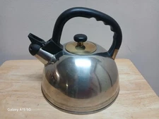 Kamenstein Stainless Steel Tea Kettle Gold Brass Tone 1987 Atomic Retro Vintage