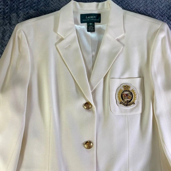 Jaqueta Blazer Vintage Lauren Ralph Lauren Feminina Emblema Crista Creme Tamanho 16 - Imagem 2 de 4