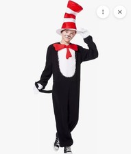 Spirit Halloween Cat in the Hat Costume Set Sz L Jumpsuit Hat Dr Seuss literary