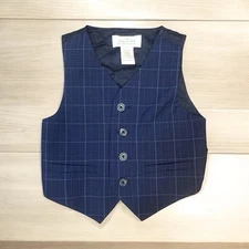 Janie And Jack Special Occasion Boys Vest 18-24M Blue 100% Wool Plaid Holiday