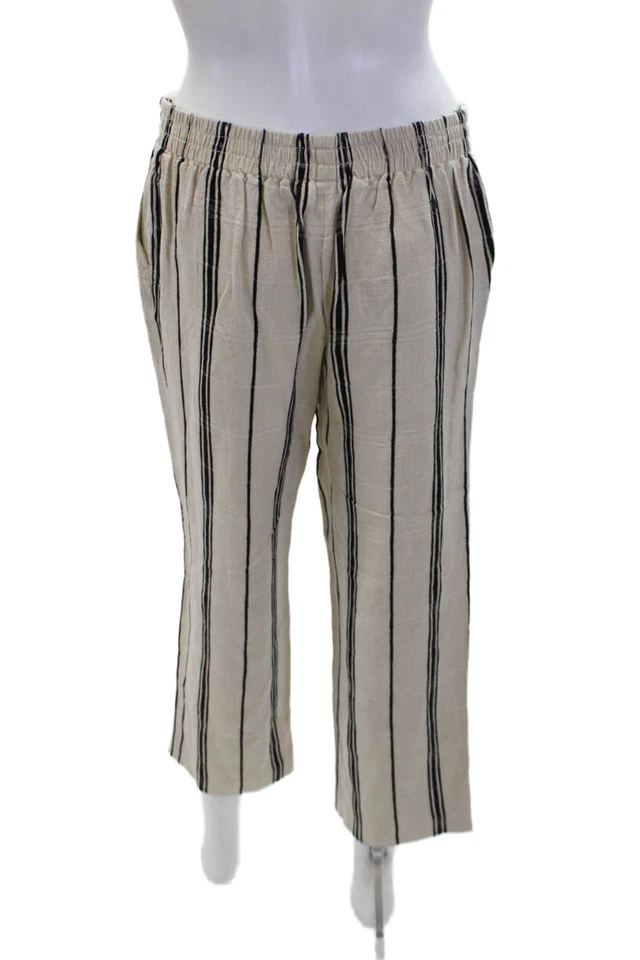 Tory Burch Womens Silk Blend Striped 2 Pocket Mid-Rise Tapered Pants Tan Size 2 - Image 3 of 4