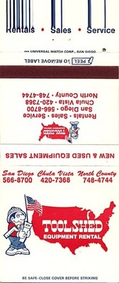 Toolshed Equipment Rental San Diego Cartoon USA Map Vintage Matchbook Cover
