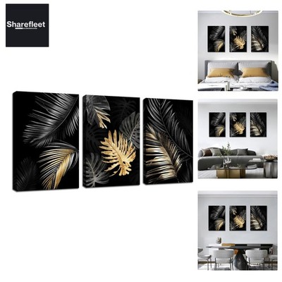 FajerminArt 3 Teilig Leinwandbilder Bilder Abstrakt Schwarzes Gold Baum bild ...