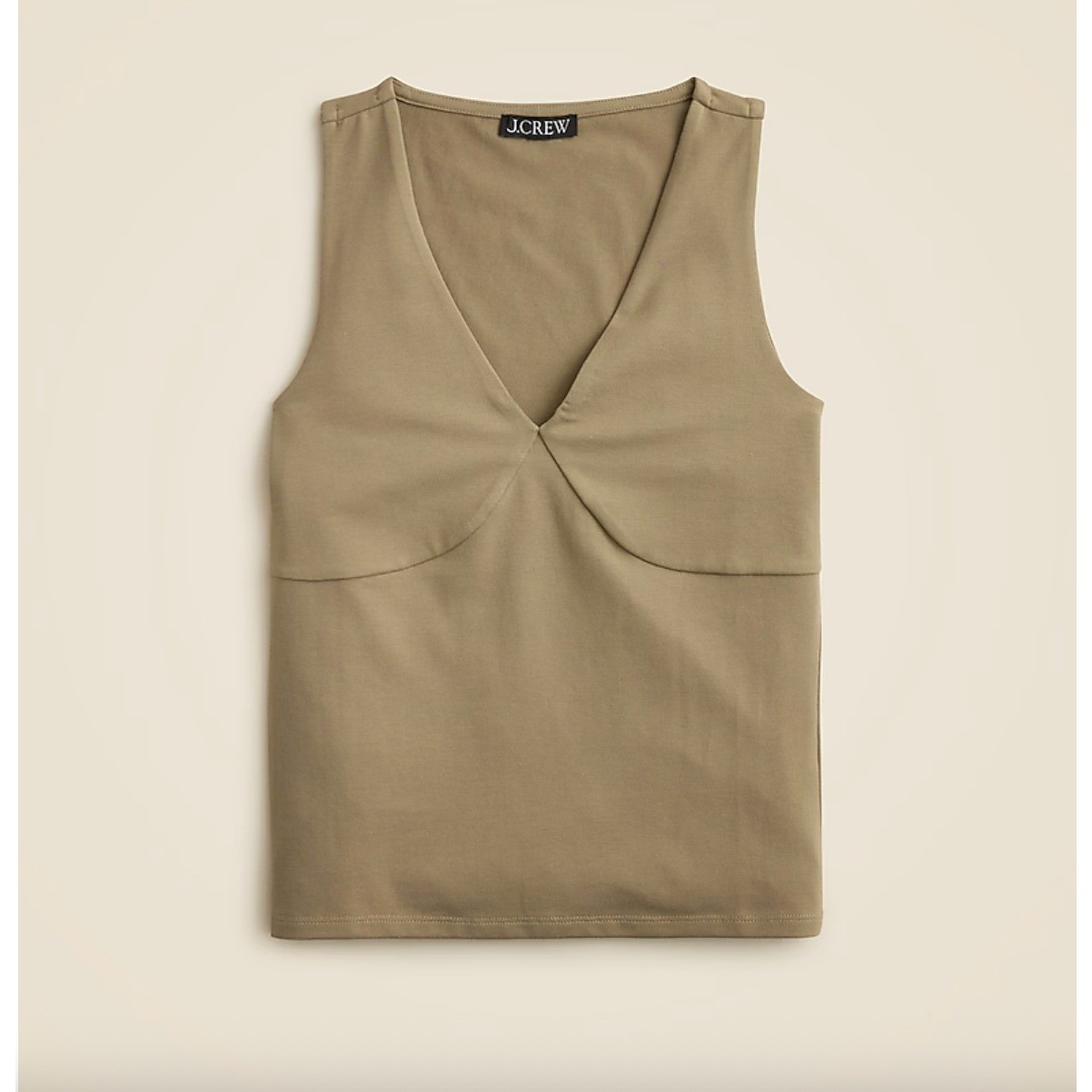 J.Crew Stretch V Neck Tank Top Womens L Beige Classic Preppy Career Capsule NWT