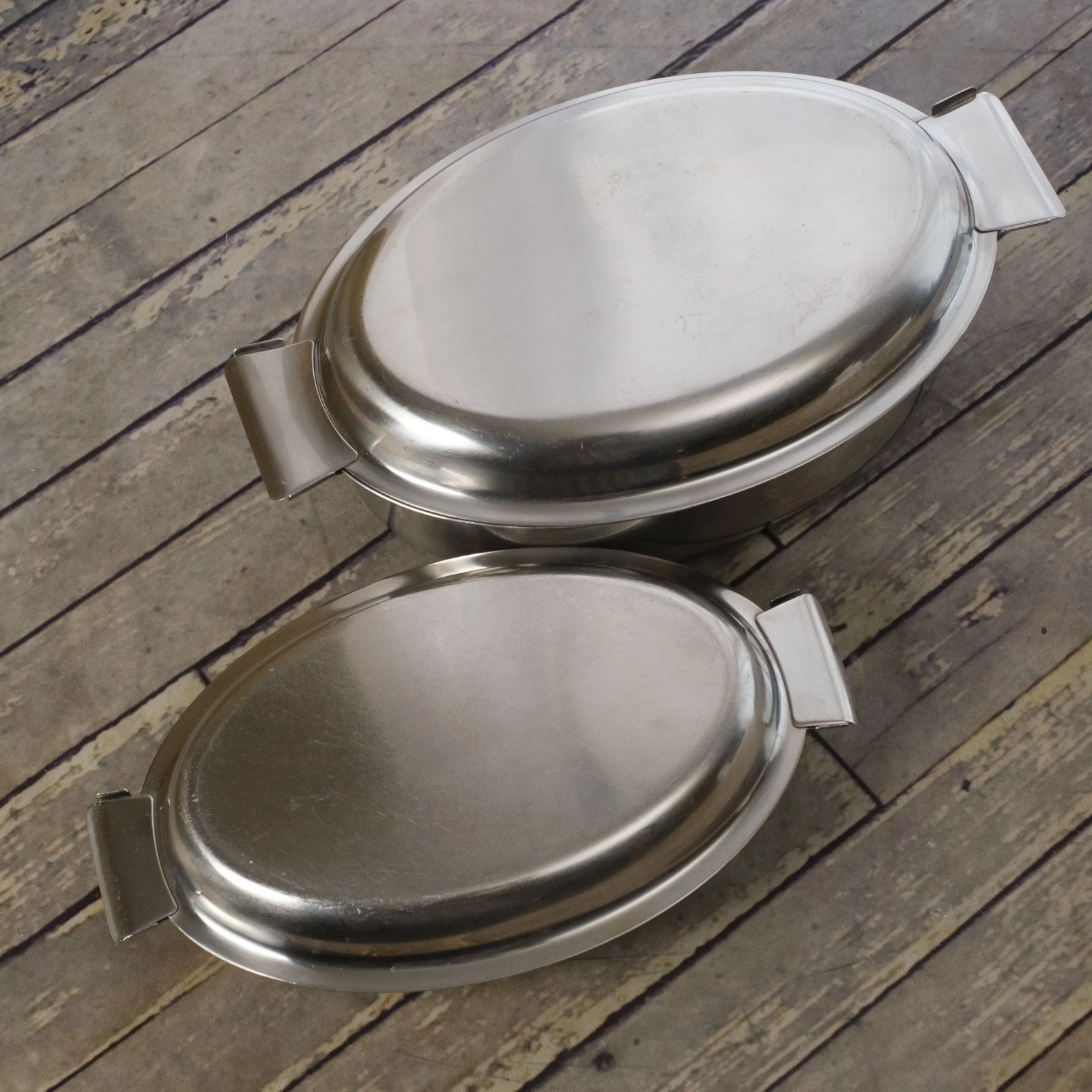 SKARA STAL Sweden Casserole or Roasting Pan 18-8 Stainless Steel Oval - Set of 2