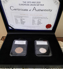 Westminster The 1973 & 2020 European Union 50p Pair ~ 2020 Silver Proof (Cased)