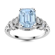 Womens day Deal 925 Sterling Silver Aquamarine Stone Solitaire Wedding Ring