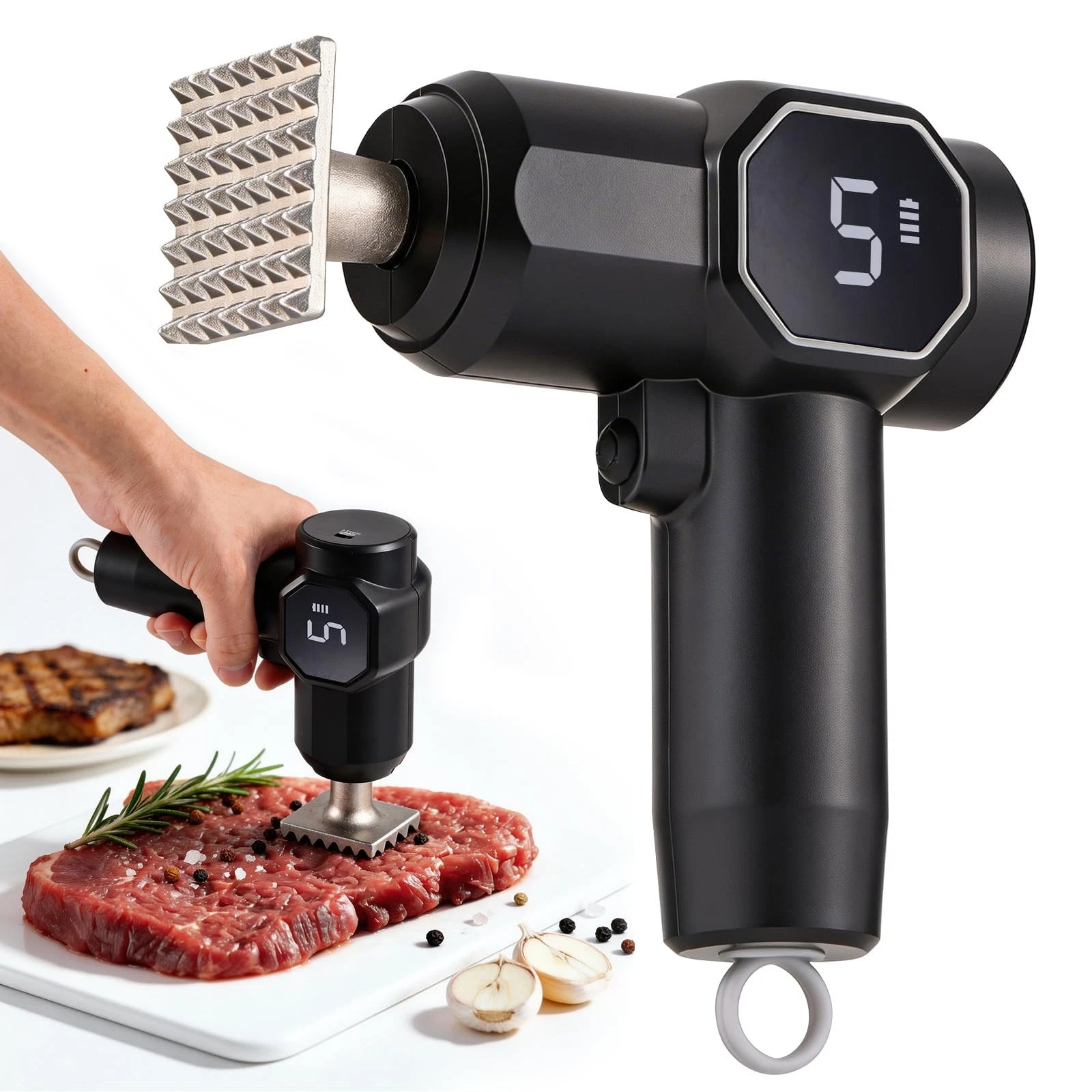 Meat Tenderizer Tool, Meat Mallet with 5 Adjustable Levels, Stainless Steel D...