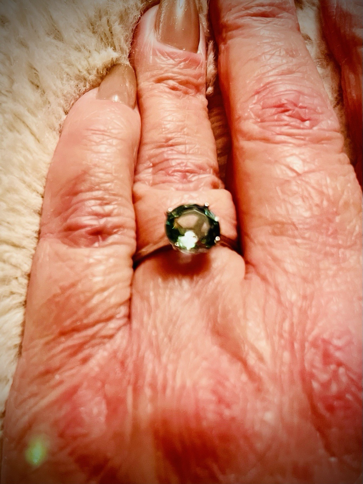 Green Flourite Solitaire Ring in solid 10k white … - image 4