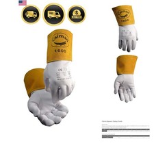Goat Grain TIG Welding Gloves, 4-Inch Gold Extended Cuff, Unlined, White/Gold...