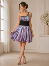 Vintage Size 4 Dress One Shoulder Bubble Ruched Waist La Femme Gemstones
