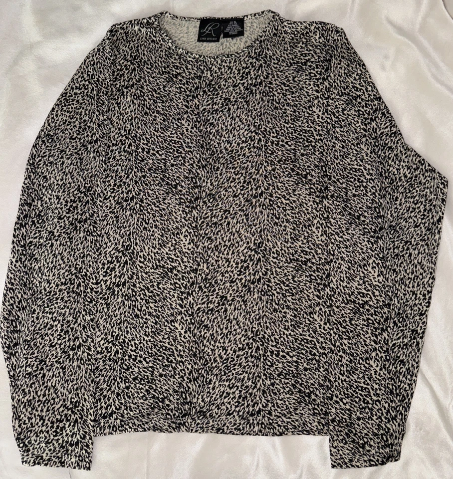 Lynn Ritchie Silk Top Size XL Women's leopard Print Stretch Long Sleeve Chic Y2k - Image 2 of 4