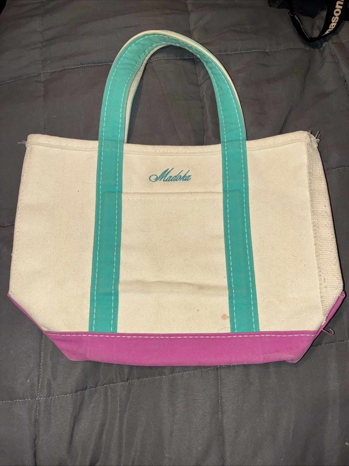 VTG 90s LL Bean Boat & Tote Bag USA Canvas RARE Blue and Pink